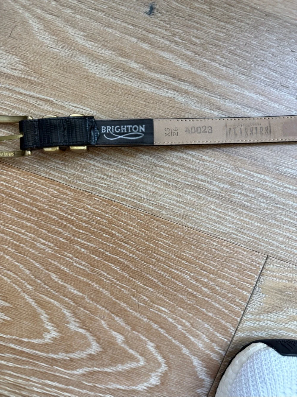 Brighton “Classics” Black Lizard-Embossed Leather Belt — Solid Brass Buckle 26